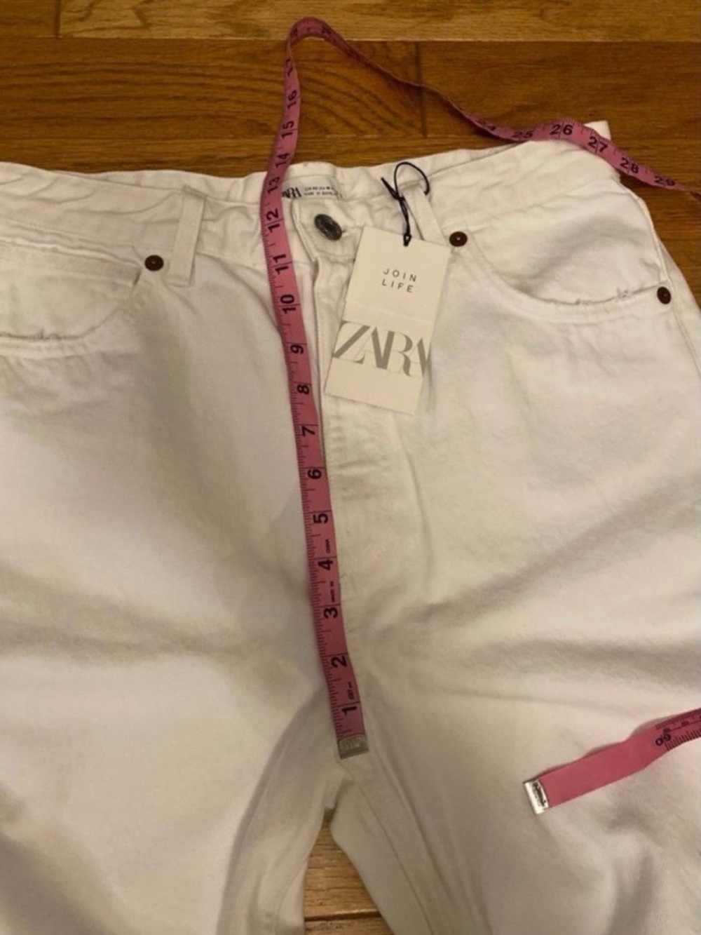 Zara, women’s white cotton high rise straight let frayed hem jeans size 10 - Picture 8 of 9